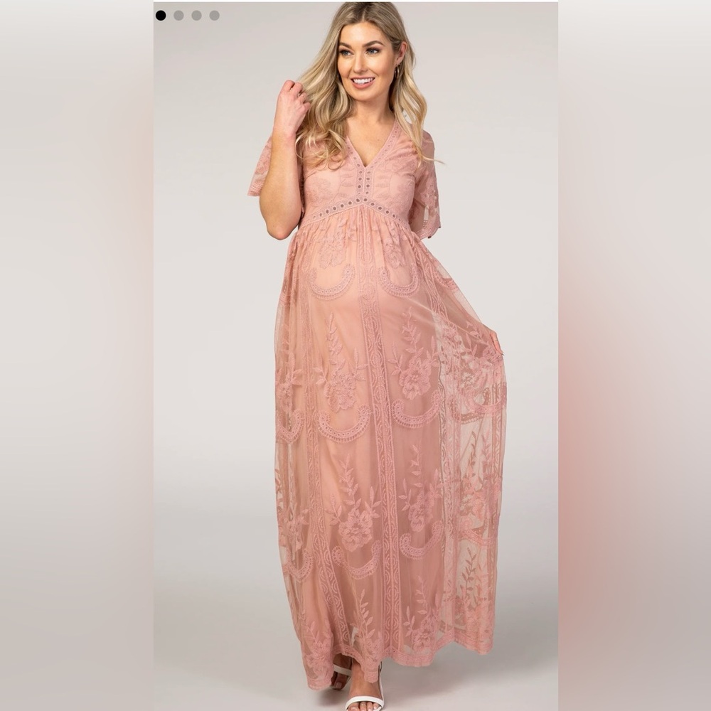 Elegant Pink Lace Maxi Dress